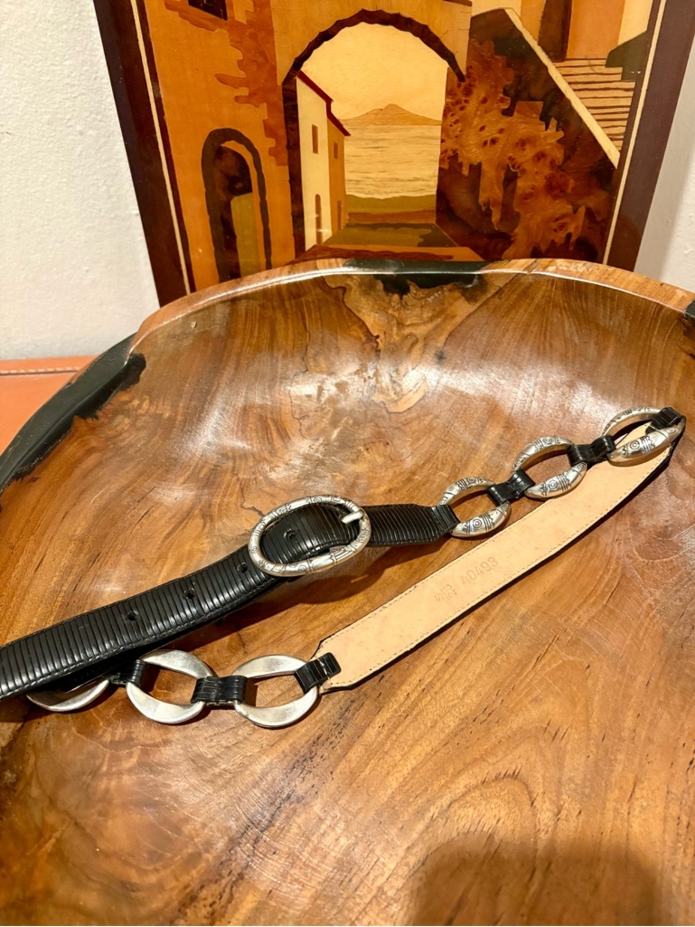 Brighton Vintage Buckle Western Statement Leather Belt Silver Hardware Unique
